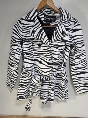 Jou Jou Black and White Zebra Stripe Jacket with Chain Detail